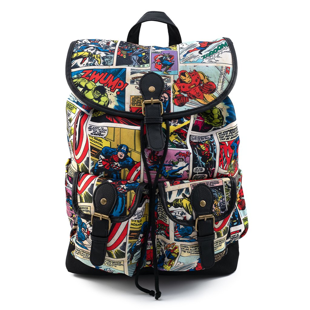 Marvel Comics Loungefly Slouch Backpack Book Bag Nylon Iron Man Hulk Captain America Thor
