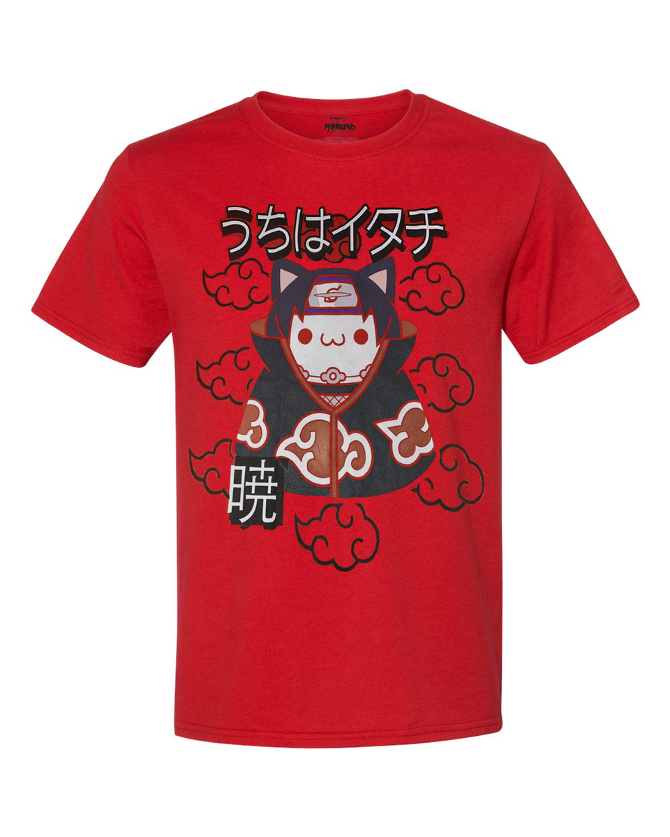 Nyaruto Itachi Uchiha Naruto Nyanto Cat Graphic T-Shirt Red