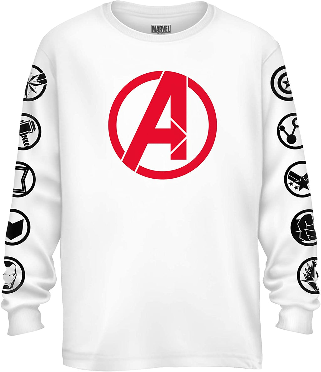 Avengers Endgame Marvel White Longsleeve Logo Symbol T-Shirt Hulk Iron Man Black Widow Thor Captain America