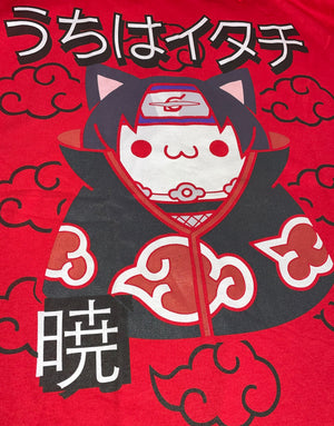 Nyaruto Itachi Uchiha Naruto Nyanto Cat Graphic T-Shirt - Red